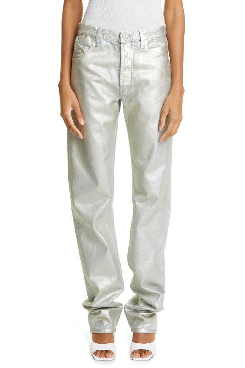 Painted Metallic High Waist Extralong Boyfriend Jeans, Main, color, PLATINUM