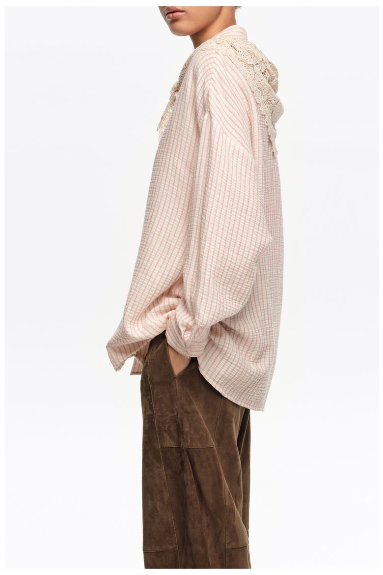 Cotton Shirt with Crochet Scarf Detail, Alternate, color, OFF WHITE