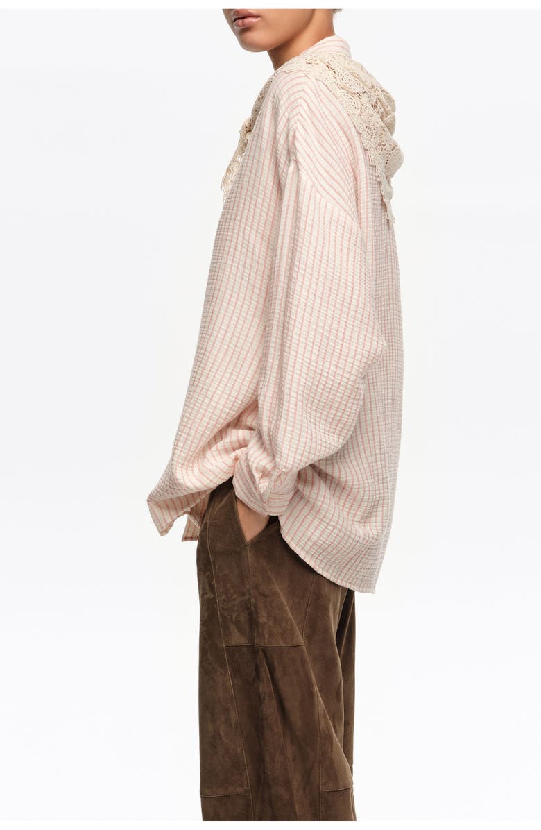 Bimba y Lola Cotton Shirt with Crochet Scarf Detail, Alternate, color, Off White