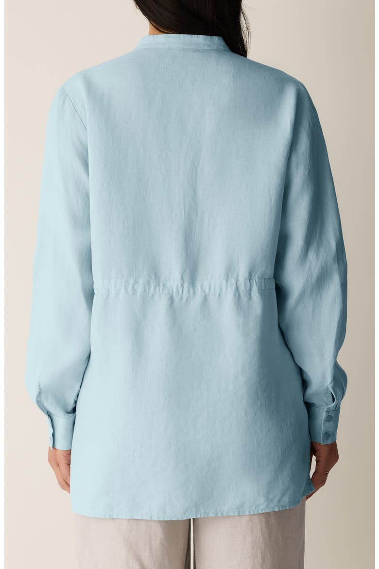 Split Neck Organic Linen Long Drawstring Shirt, Alternate, color, BREEZE