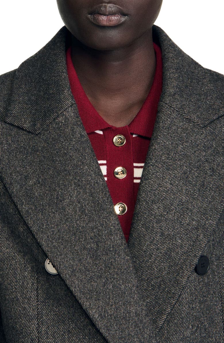 SANDRO Fitted double-breasted coat, Alternate, color, Dark Grey
