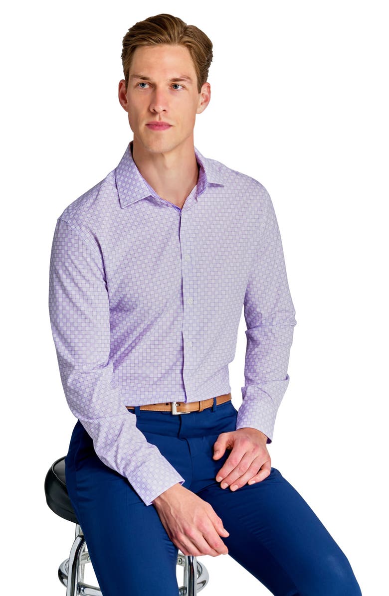 W.R.K Slim Fit Checker Print Performance Dress Shirt, Alternate, color, White/ Purple