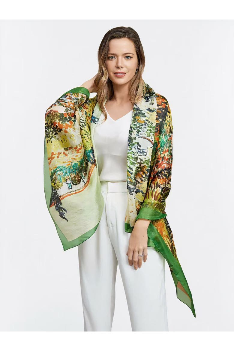 Pure Silk Oil Painting Rectangle Scarf, Alternate, color, Multi