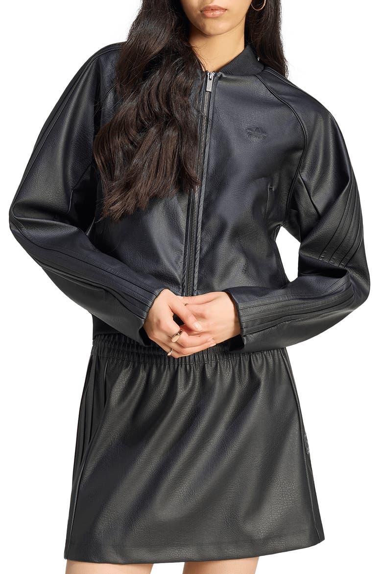 SST Faux Leather Track Jacket, Main, color, BLACK/ MAROON