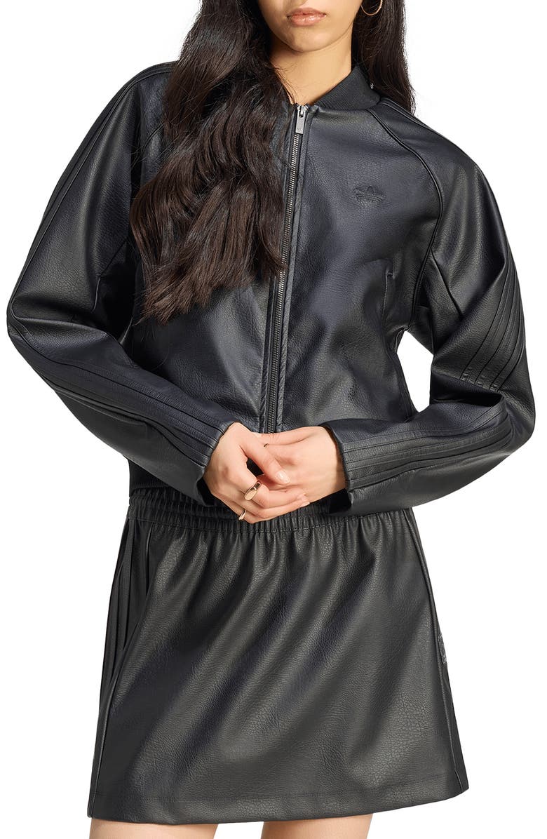 adidas Originals SST Faux Leather Track Jacket, Main, color, Black/ Maroon