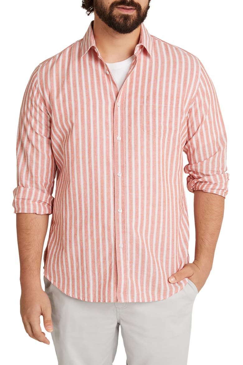 Dane Stripe Linen Blend Button-Up Shirt, Main, color, TERRACOTTA