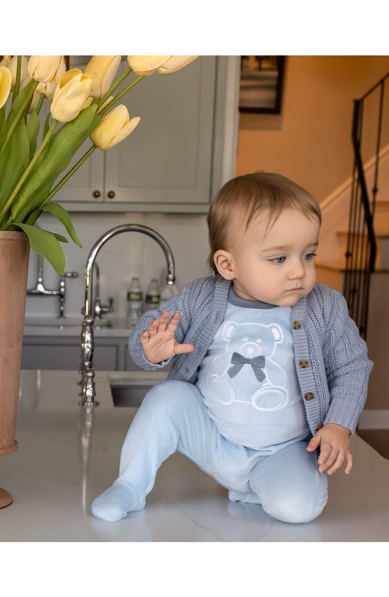 MiniMoi Teddy Snuggles Embossed Cotton Velour Footie, Alternate, color, Pearl Blue