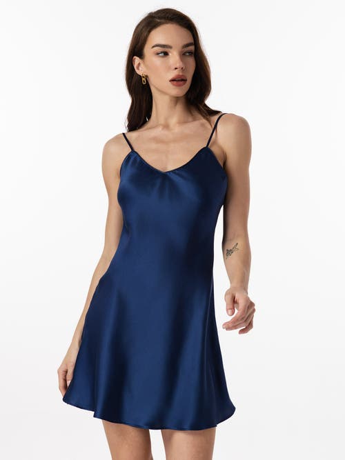 Silksilky Pure Silk Adjustable Spaghetti Strap Nightgown Slip Dress In Blue