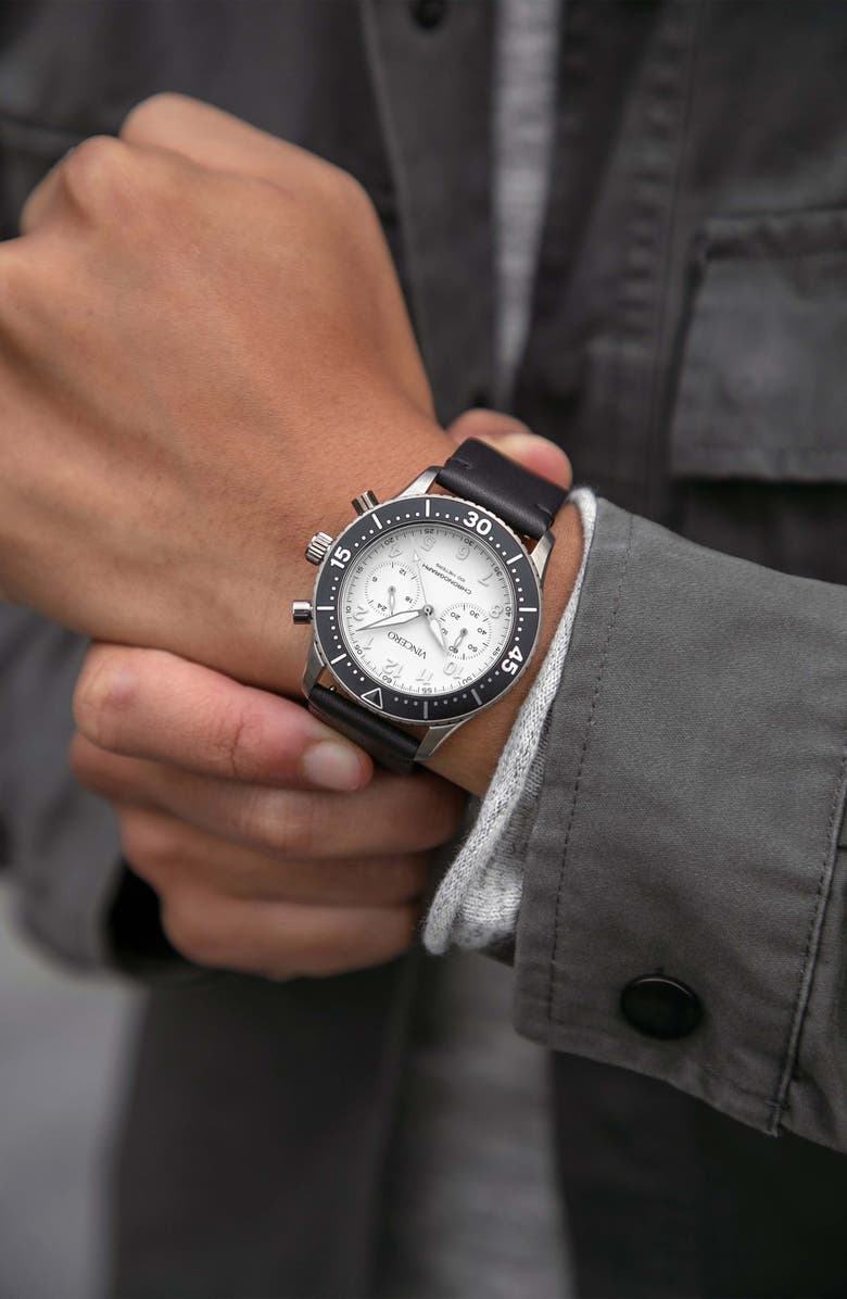 Vincero Outrider Chronograph Leather Strap Watch, 41mm, Alternate, color, 