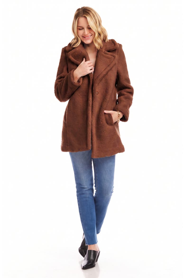 Faux Shearling Coat, Alternate, color, CHOCOLATE