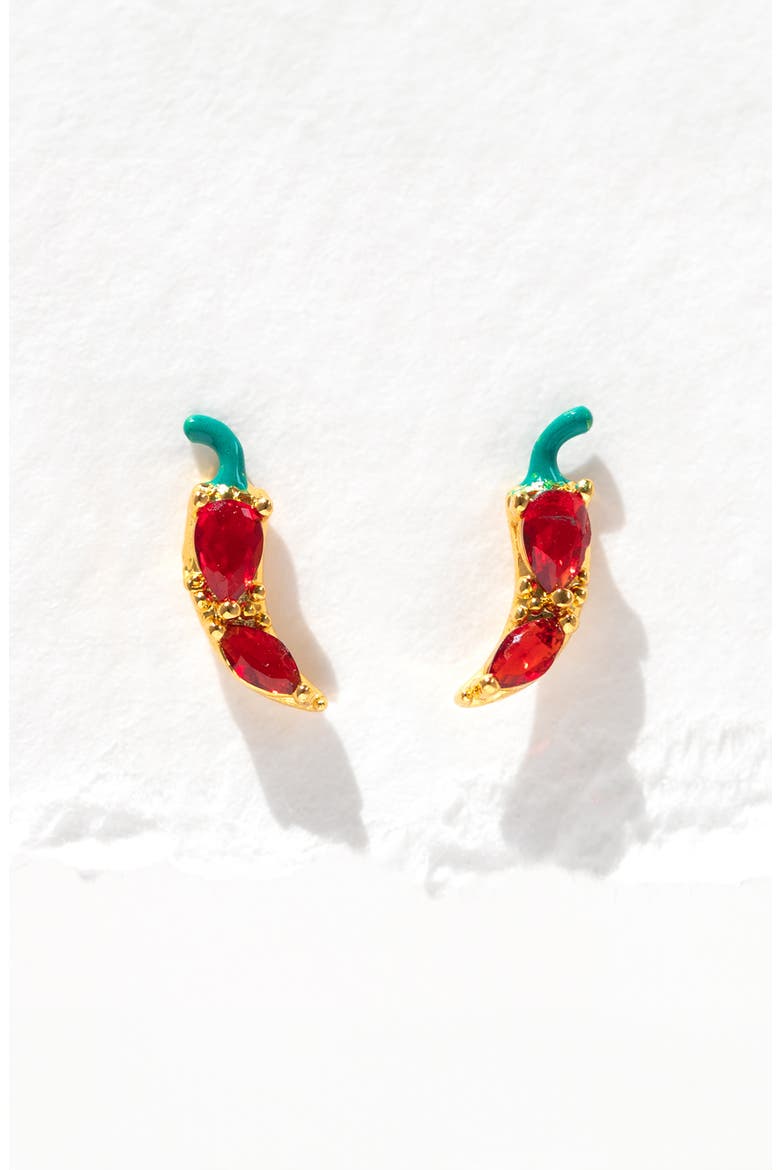 Red Chili Pepper Stud Earrings, Alternate, color, GOLD