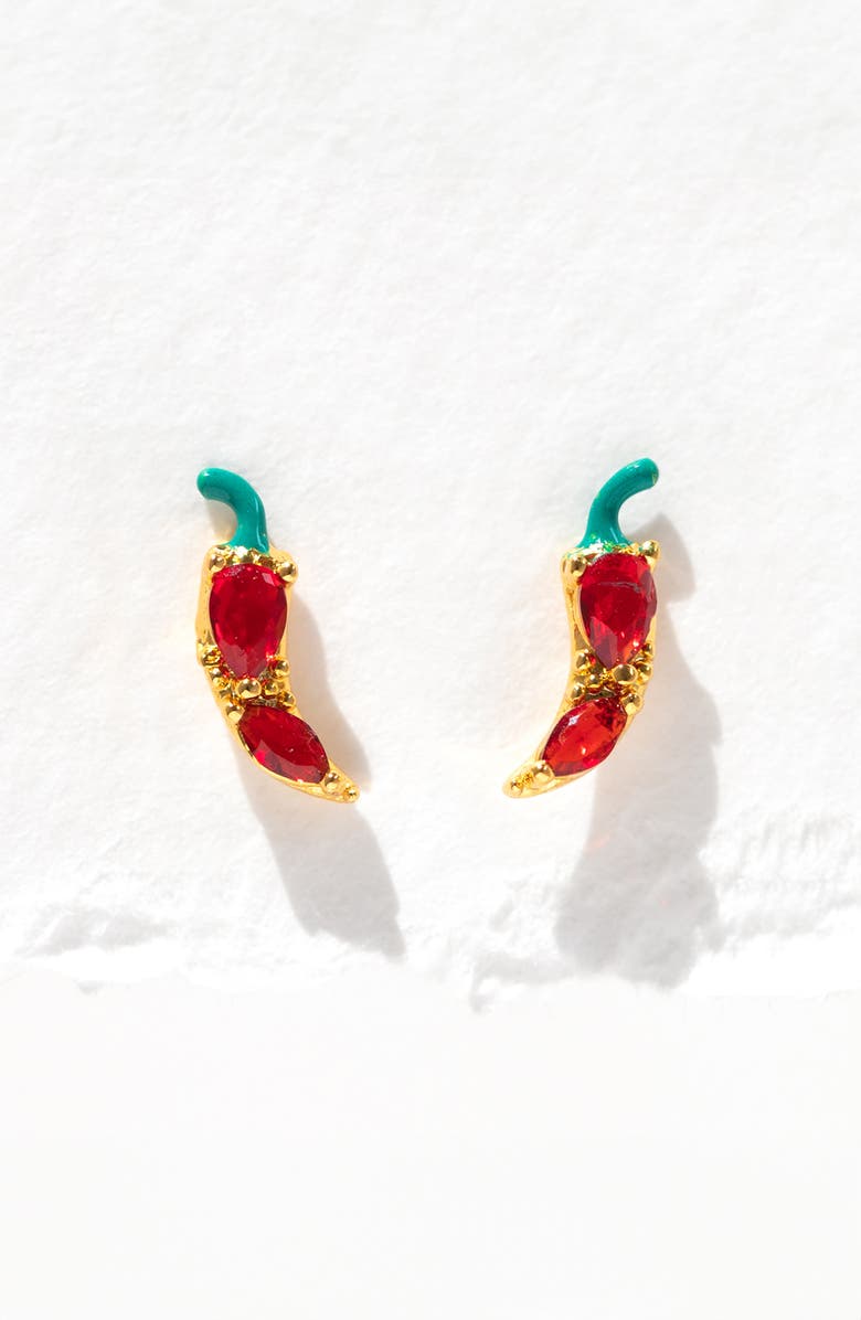 Girls Crew Red Chili Pepper Stud Earrings, Alternate, color, Gold