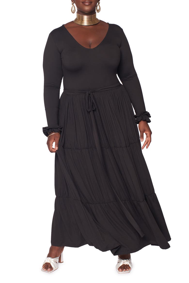 Blissful Long Sleeve Maxi Dress, Main, color, BLACK