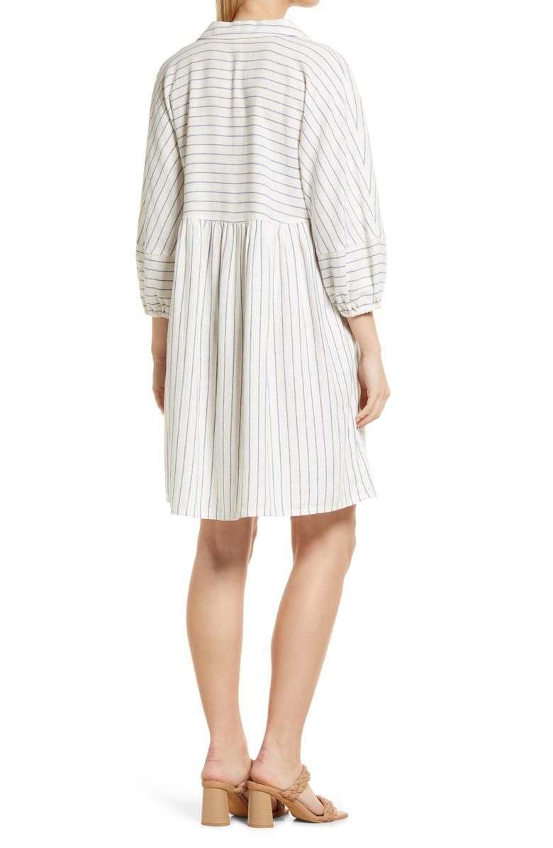 Caslon<sup>®</sup> Stripe Long Sleeve Linen Blend Dress, Alternate, color, 