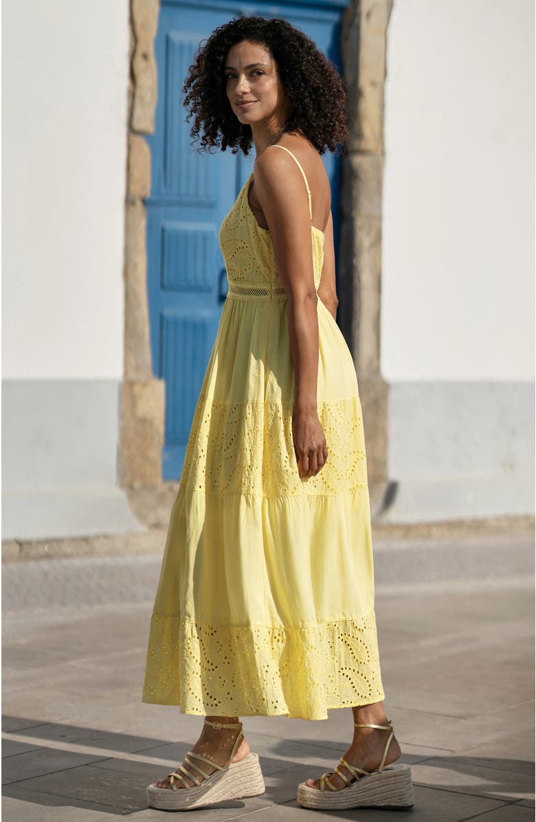 Yumi Cotton Lace Trim Midi Dress, Alternate, color, Butter Yellow