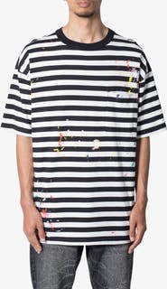 mnml Stripe Paint Splatter Cotton Pocket T-Shirt