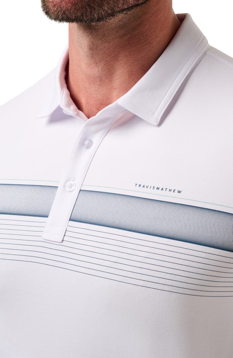 TravisMathew Perfect View Chest Stripe Cotton Blend Piqué Polo, Alternate, color, White