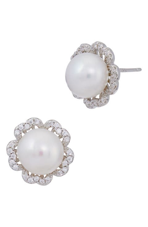CZ Freshwater Pearl Stud Earrings