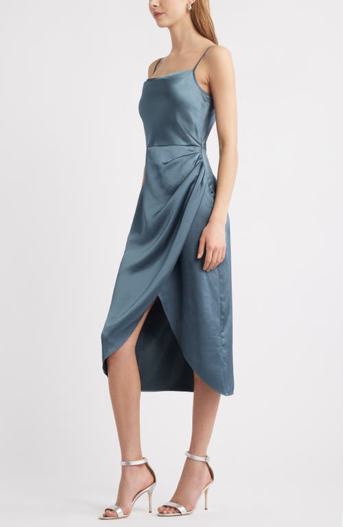 Open Edit Cowl Neck Satin Midi Dress In Blue Weather