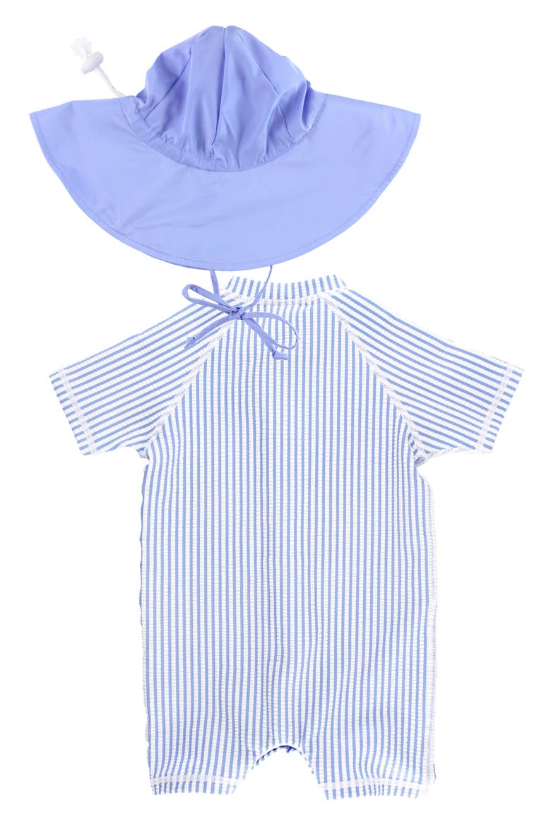 Seersucker One-Piece Swimsuit & Sun Hat Set, Alternate, color, BLUE