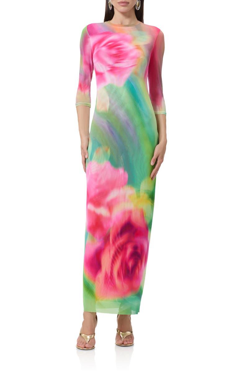 AFRM Kira Floral Print Body-Con Dress, Main, color, Green Rose