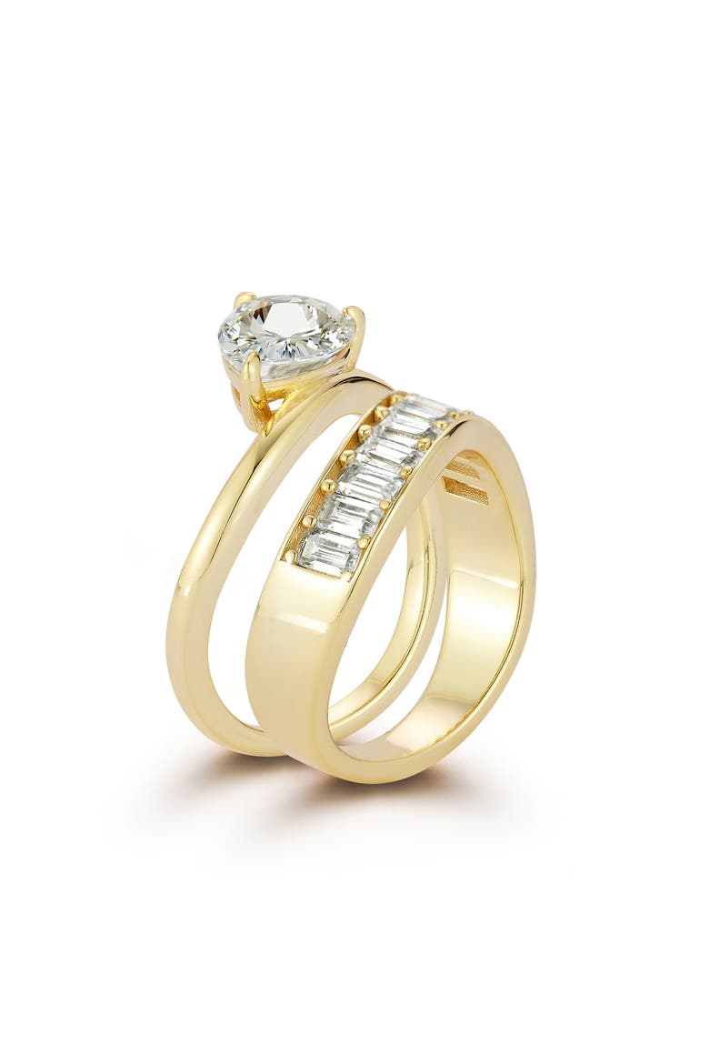 Set of 2 Pear & Baguette Cut Moissanite Stackable Rings, Alternate, color, GOLD