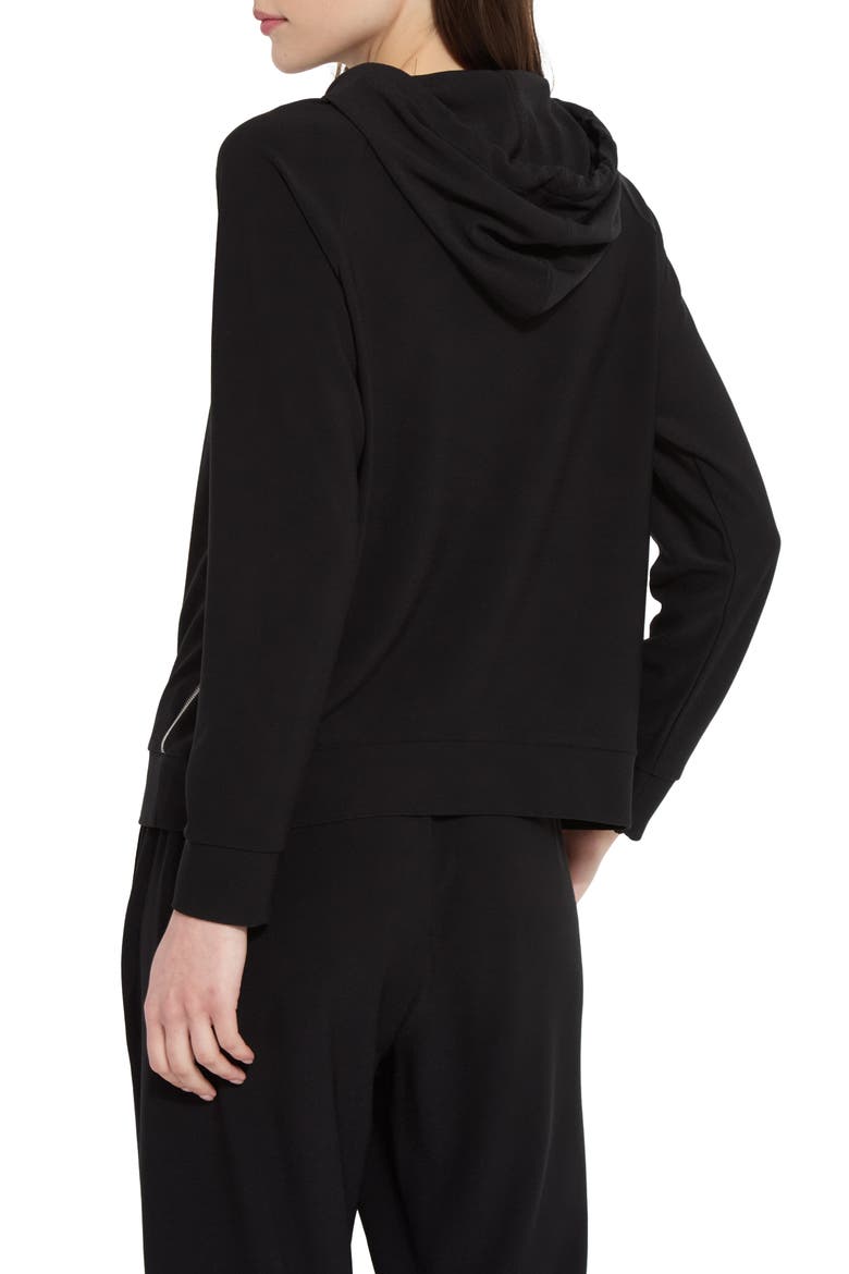 Julia Beaded Trim Stretch Crepe Hoodie, Alternate, color, BLACK
