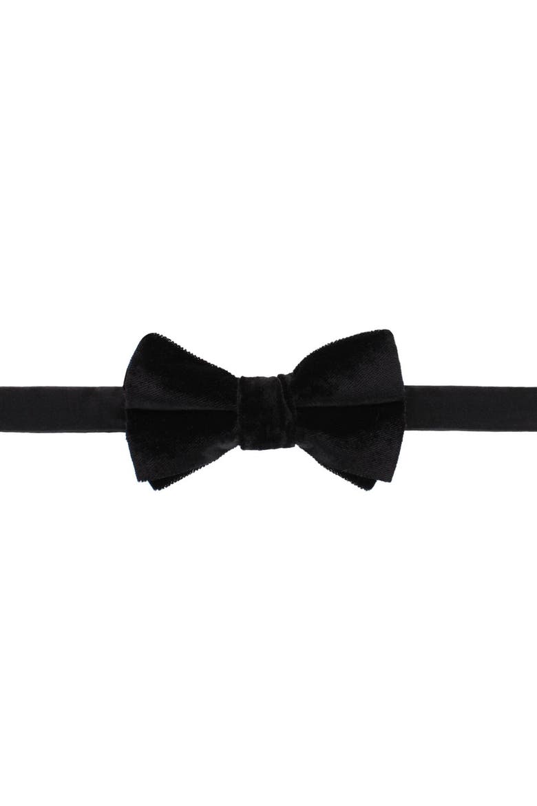 Poirot Velvet Solid Colored Bow Tie, Main, color, Black