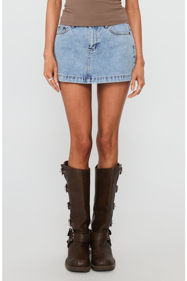 Nicolina Low Rise Denim Miniskirt, Main, color, ICE BLUE WASH