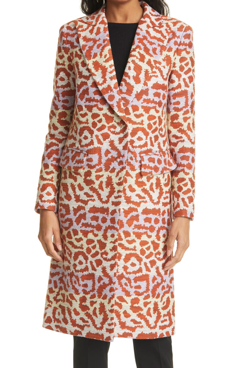 Metallic Animal Jacquard Cotton Blend Coat, Main, color, LAVENDER/ RUST LEOPARD