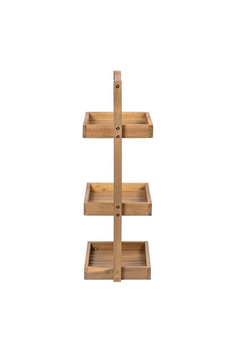 Tilly 30" Classic Rustic 3-Tier Acacia Wood Freestanding Bathroom Shower Caddy, Alternate, color, Light Teak