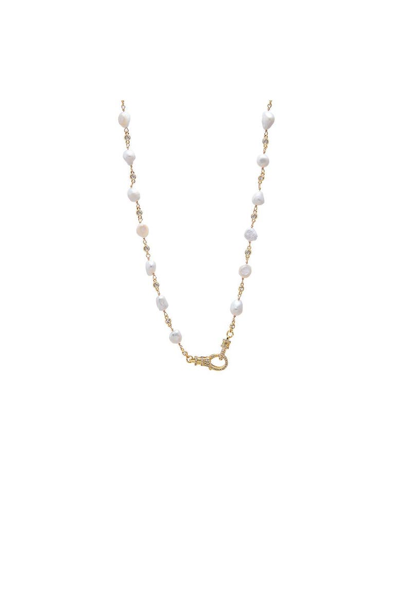 Natural Pearl Bezel Lobster Clasp Chain Necklace, Main, color, Pearl White