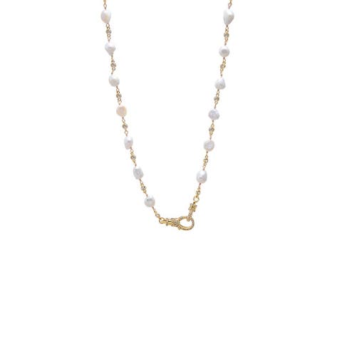 Natural Pearl Bezel Lobster Clasp Chain Necklace