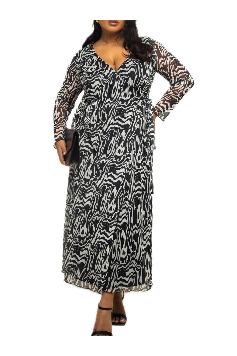 Monochrome Print Midaxi Dress With Slit, Alternate, color, Black