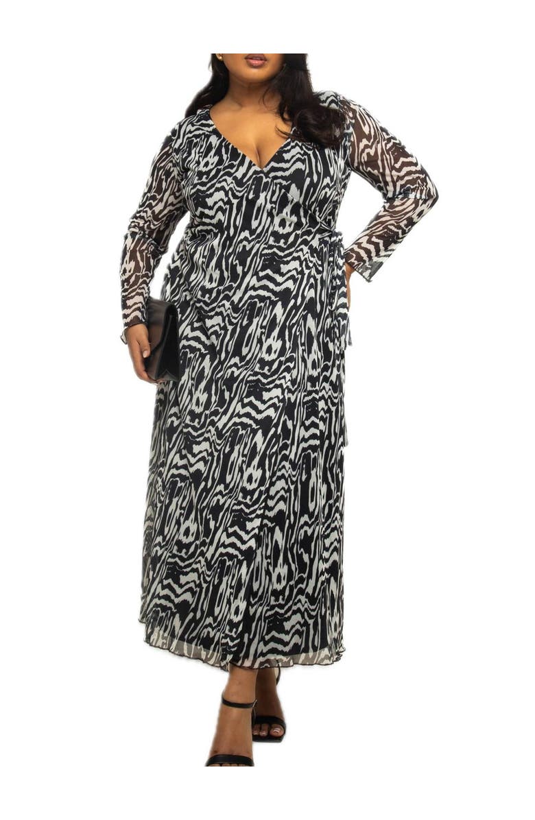 FASHION-SZN CURVE Monochrome Print Midaxi Dress With Slit, Alternate, color, Black