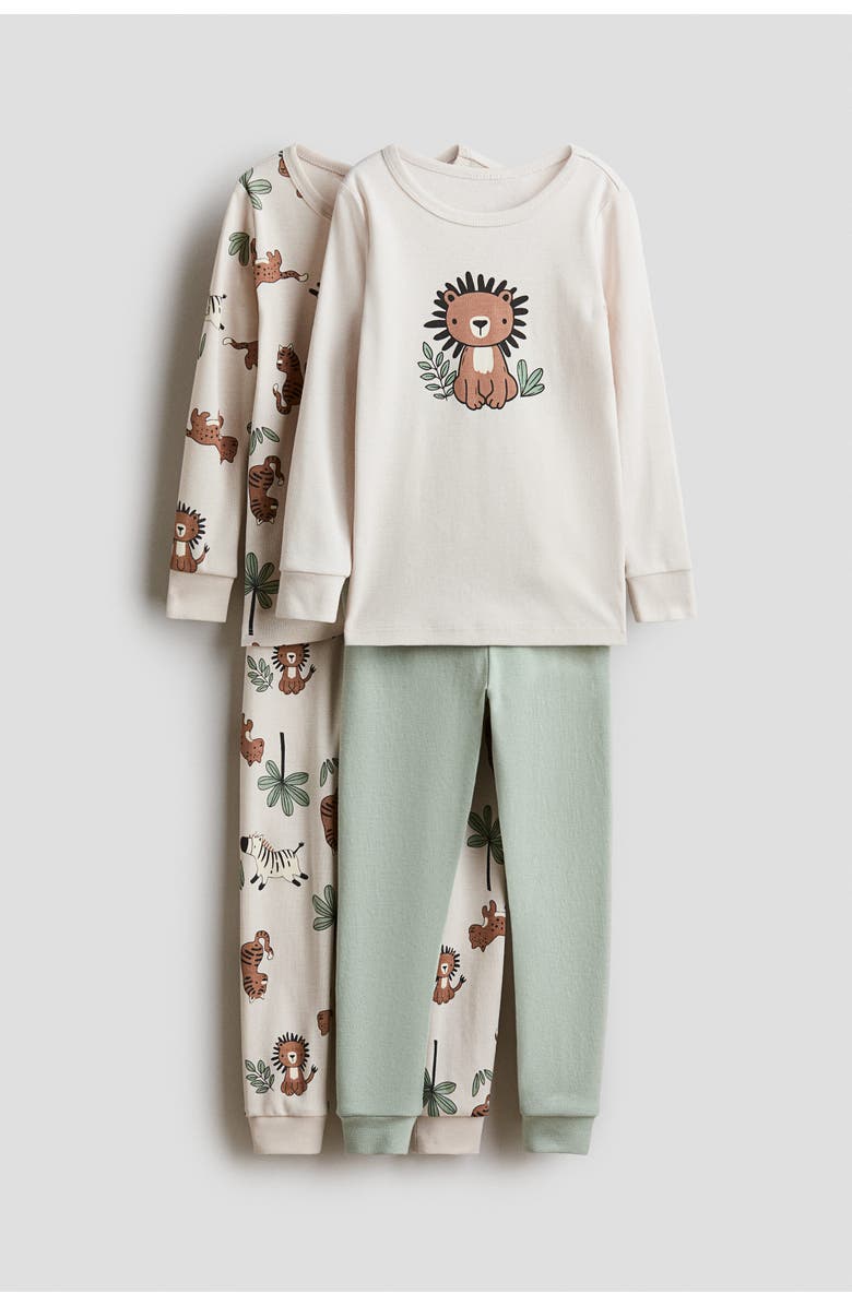 H&M 2-pack Snug Fit Cotton Pyjamas, Main, color, Light Beige/Animals