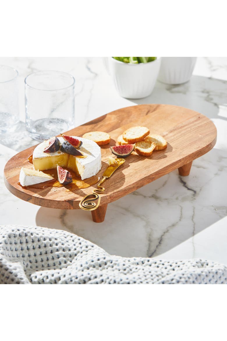 Arc Oval Footed Server Natural Acacia Wood Everyday Serving Tray, Alternate, color, Brown