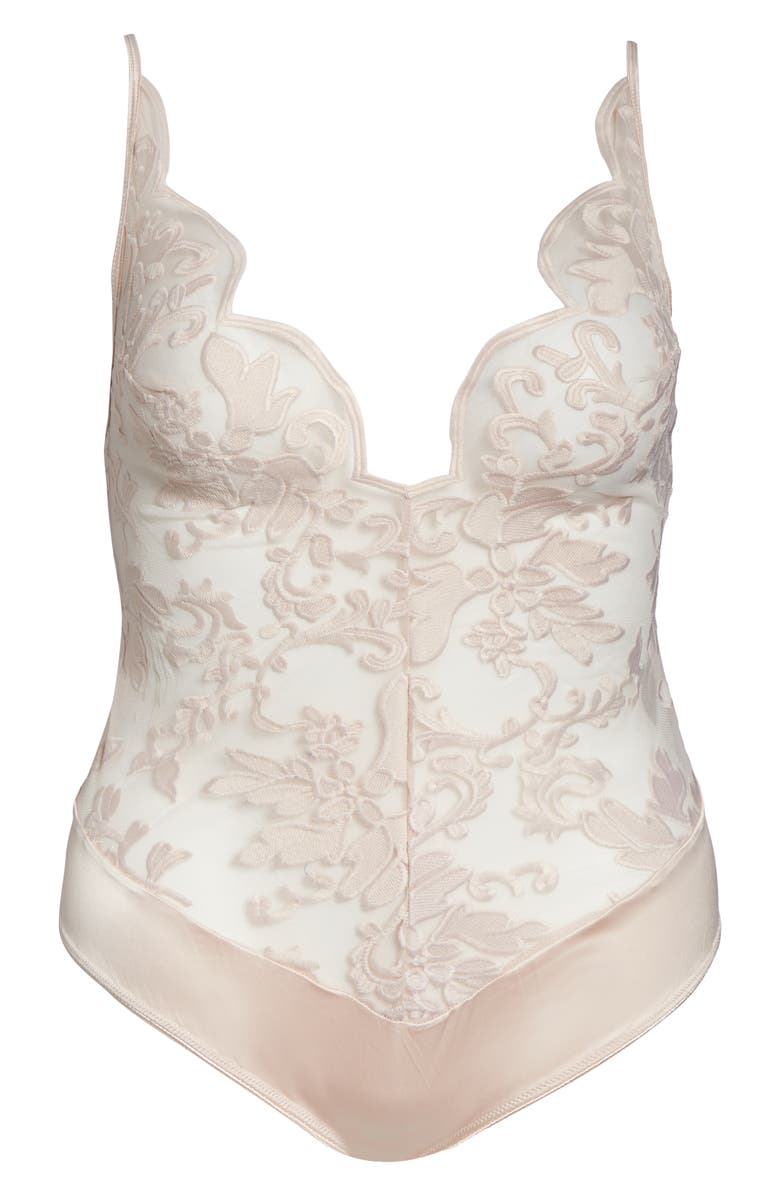 Oh La La Cheri Lyla Embroidered Lace Teddy, Alternate, color, Silver Peony