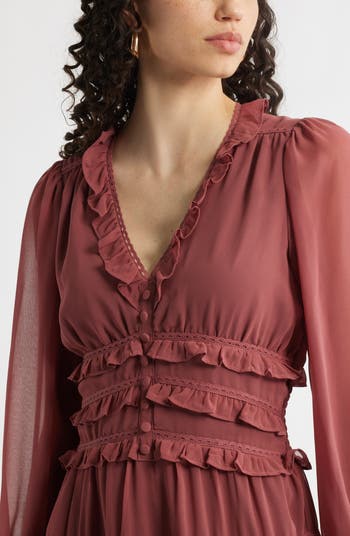Long Sleeve Ruffle Trim Minidress