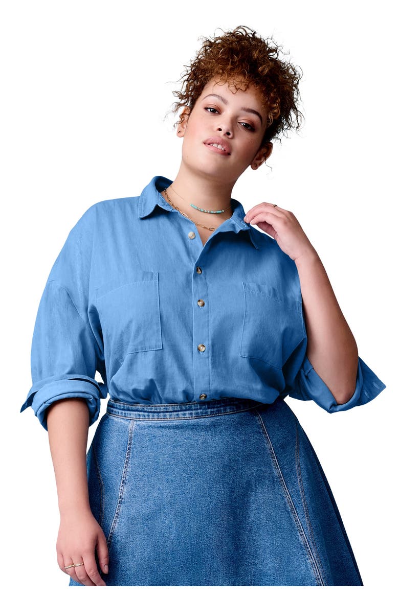 Chambray Blouse, Main, color, VINTAGE MEDIUM WASH