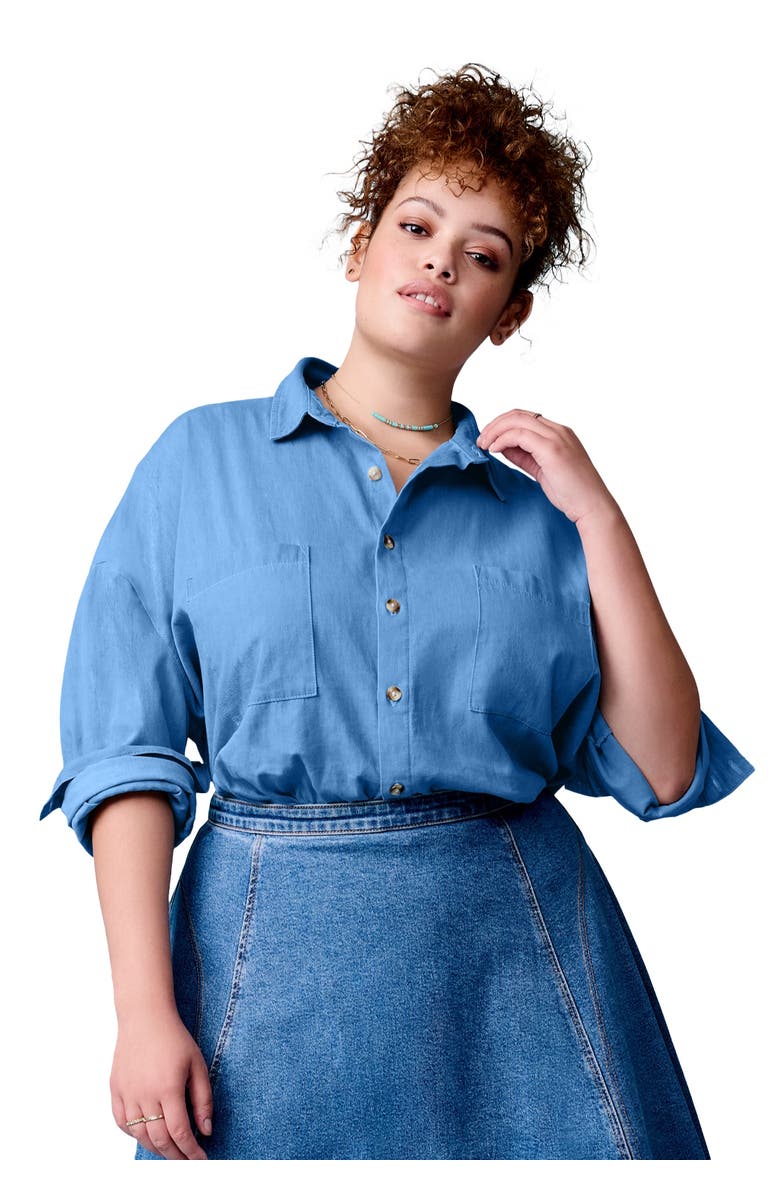 June + Vie Chambray Blouse, Main, color, Vintage Medium Wash