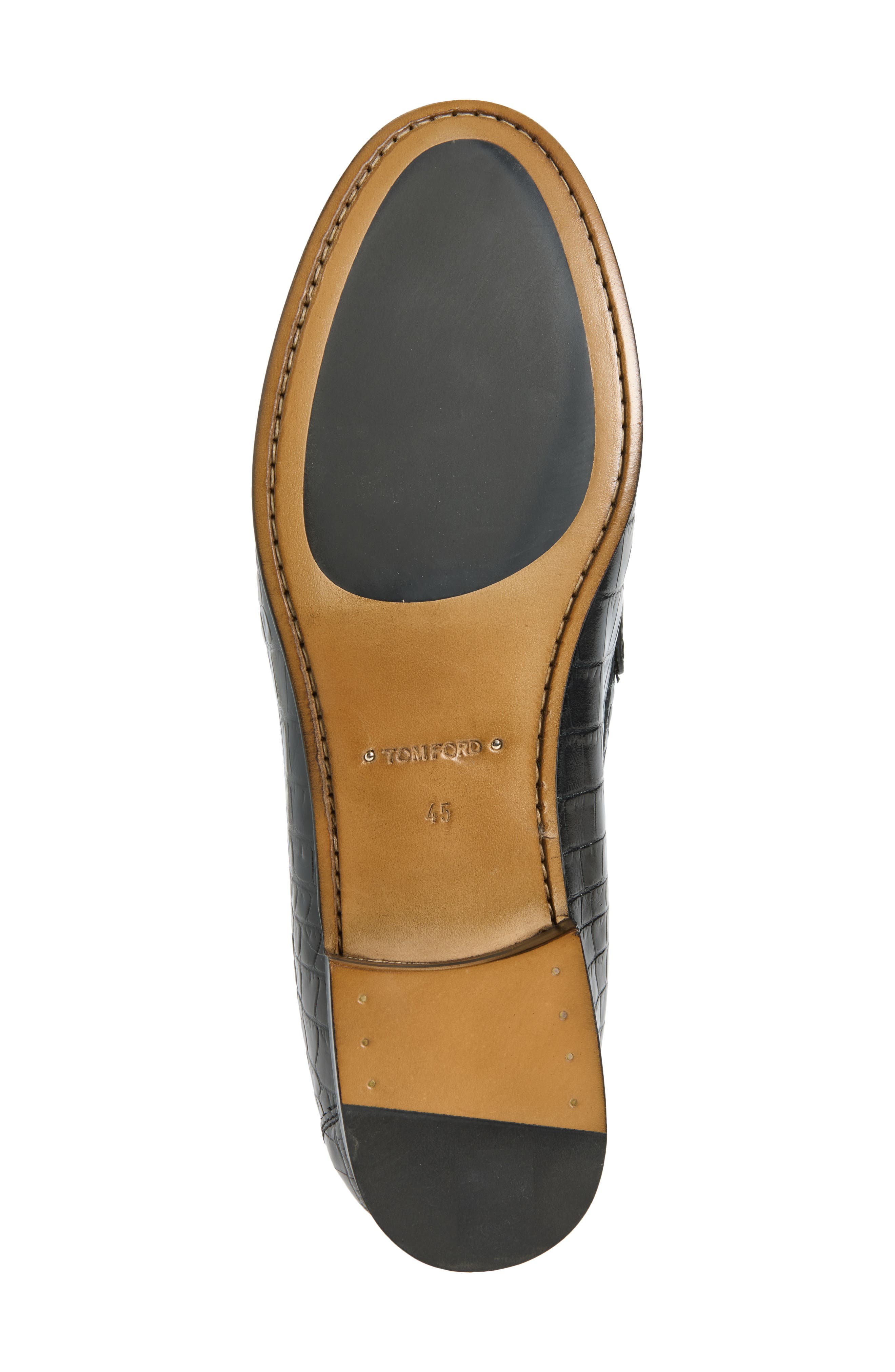 Double-T Hardware Shiny Croc Embossed Loafer, Alternate, color, NAA BLACK