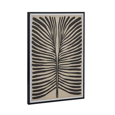 Reclaimed Wood Framed Wall Decor with Abstract Lines, Black and Cream