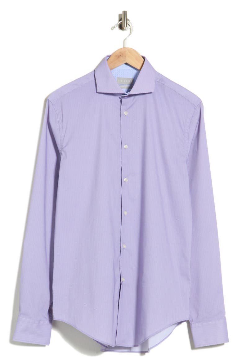 Advanced Tech Stretch Slim Fit Print Dress Shirt, Alternate, color, DARK PURPLE