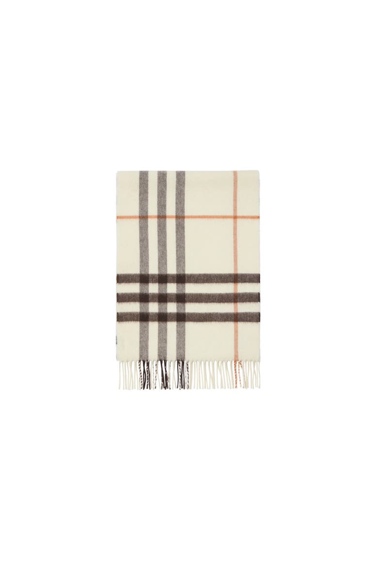 Check Cashmere Scarf, Alternate, color, Pebble white