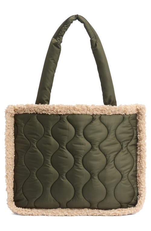 Barbour Marnie Quilted Tote With Faux Shearling Trim In Green