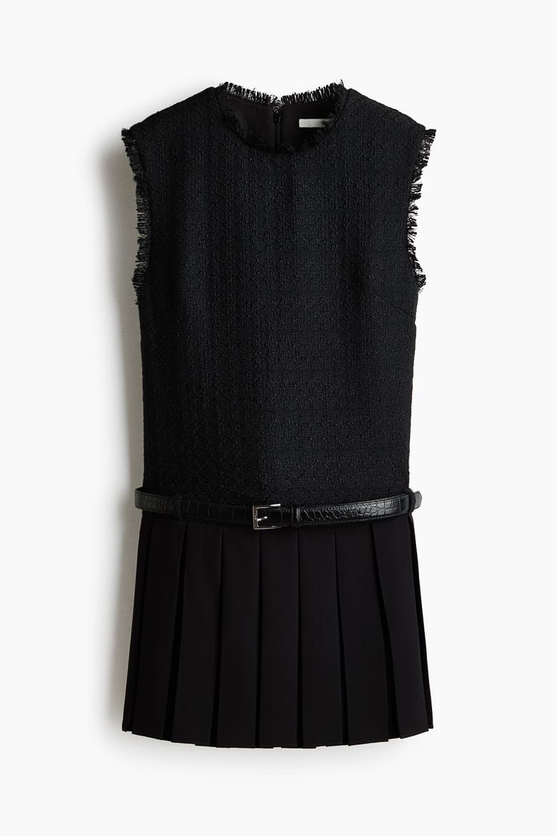 Belted Bouclé Dress, Alternate, color, Black