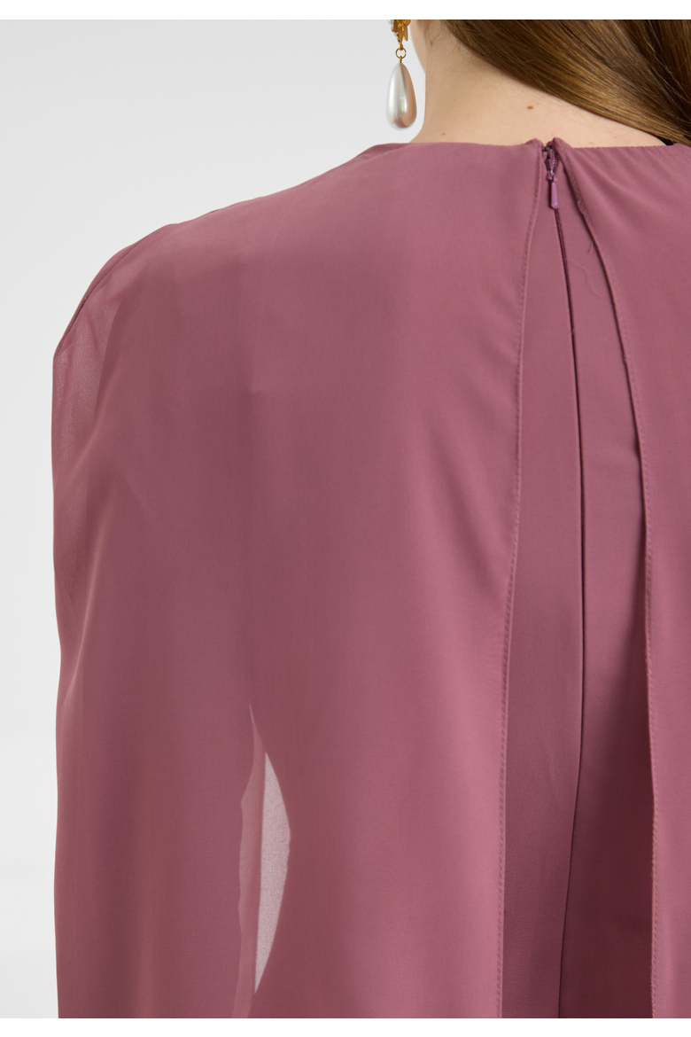 Modest Chiffon Dress Maxi With Elegant Cape Style, Alternate, color, MAUVE