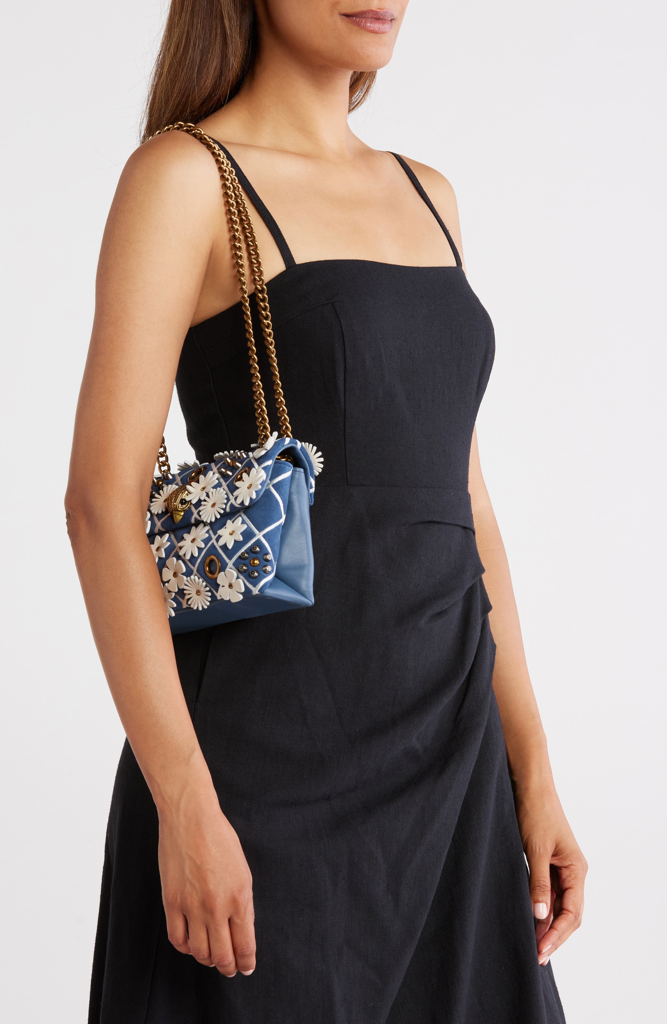 Kurt Geiger London Mini Kensington Floral Appliquéé Leather Convertible Crossbody Bag, Alternate, color, 