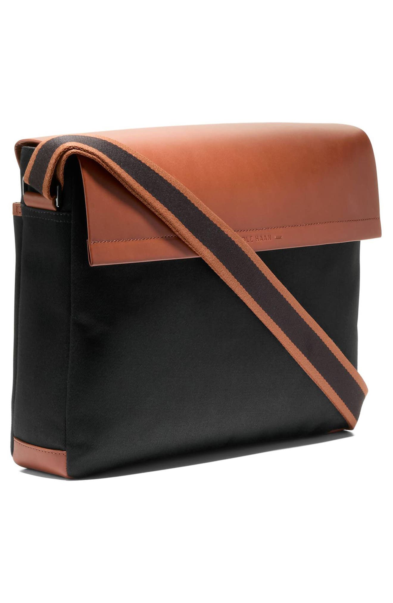 Cole Haan Judson Brushed Twill Messenger Bag, Alternate, color, Black/ New Britsh Tan